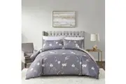 4PCS Quilt/Duvet Cover Flat Sheet Pillowcase Soft Microfiber Bedding Set Grey