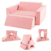 Costway 8PCS Modular Play Sofa Couch Building Blocks Kids Lounge Chair Pink