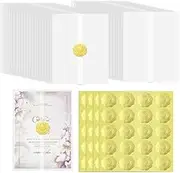 Wedding Invitations Wraps Set Include 100Pc Pre Folded Vellum Jackets for 5X7, Gold Self Adhesive