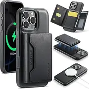 Protective Case Compatible with iPhone 16 Pro Max Case Wallet with Credit Card Holder,Magnetic Detachable Wallet Case [Compatible with & RFID Blocking] Tri-fold Wallet Kickstand Protective Cover Case
