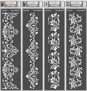 CrafTreat Indian Stencils for Painting on Canvas, Wallart, Home Decor, Bullet Journal Notebook and Scrapbooking Supplies - Damask Rangoli Borders 4 pcs - 3X12 - Reusable DIY Arts & Crafts Supplies