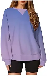 [Sczwkhg] Women's Casual Sweatshirts Fall Winter Lightweight Long Sleeve Color Block/Gradient Crewneck Neck Loose Pullover Top
