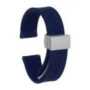 18mm Magnetic Silicone Watch Band with Silver Folding Buckle, Deep Blue