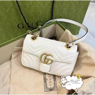 GUCCI 古馳 GG Marmont 白色 鏈條包 單肩包 斜跨包446744