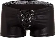 [K-Men] Mens Metallic Shiny Underpant Faux Leather Underwear Shorts Lace Up Bikini
