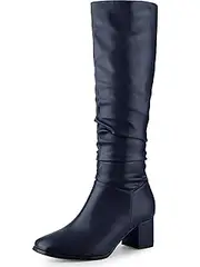 [Perphy] Square Toe Chunky Heel Knee High Boots for Women
