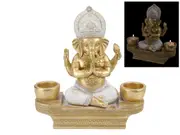 23cm Sitting Ganesh on Base with Twin Tea-light Holders - Spiritual Home Decor