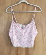 Victoria's Secret Intimates Sleep Tank Top Pink Floral Modal Lace Back Size XL