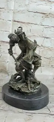 SAMURAI Bronze Statues Japanese Antiqued Metal Okimono Japan Warrior Sculpture