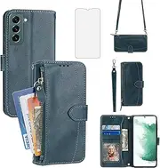 [Asuwish] Mobile Phone Case for Samsung Galaxy S24 Plus S24+ 5G Case with Strap Film Protective Film Card Slot Foldable Leather Wallet Stand S24plus 24S S 24 + 24+ Mobile Phone Cases Protective Phone