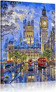 [TISHIRON] Big Ben Canvas Picture London Cityscape Art Print England Night View Modern Artwork Wall Decor for Living Room Bedroom Ready to Hang 18x12 Inch
