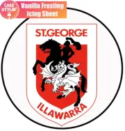 NRL ST. GEORGE ILLAWARRA DRAGONS Edible ICING CAKE TOPPER Large Round Frosting
