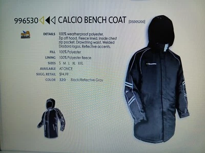 New Diadora Soccer Calcio Bench Coat 996530 Size XL