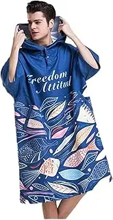 Microfiber Surf Beach Wetsuit, Diving Cloak Quick-Drying Cloak Changing Towel, Bath Robe Poncho with Hood - One Size Fit All. (Color : Blue, Size : One Size)