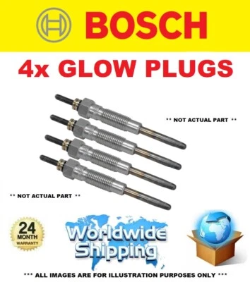 4x BOSCH GLOW PLUGS for OPEL KADETT E 1.7D (C19,D19) 1989-1991