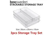 3pc Stackable Acrylic Fridge Storage Tray Set Clear Container Food Organiser