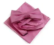 Mens Light Pink With Silver Stars Matching Bow Tie & Pocket Square Set