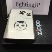Zippo Cat Design Silver 2 Sided Etching Lighter Face Footprint Butt Hip Japan