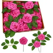 Artificial Flowers,30 Pcs Fake Flowers with Stem in Bulk for Wedding Hot Pink