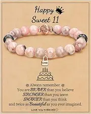 [VYYU] 8-13 Years Old Birthday Gifts for Girls, Girls Birthday Pink Zebra Natural Stone Bracelet Gifts, Birthday Gifts for Daughter/Granddaughter/Sister/Niece