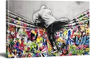 [BOHU ARTS] Banksy Wall Art Behind The Curtain Banksy Graffiti Street Canvas Art Framed Painting for Bedroom Livingroom Office Ready to Hang