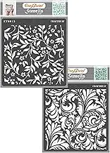 CrafTreat Stencil - Flourish 1&2 (2 pcs) | Reusable Painting Template for Journal, Home Decor, Crafting, DIY Albums, Scrapbook, Decoration and Printing on Paper, Floor, Wall, Fabric, Wood 6"X6"