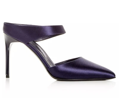 OSCAR DE LA RENTA Women's Satin Pointed Toe High-Heel Mules EU 38 US 7 Navy $720