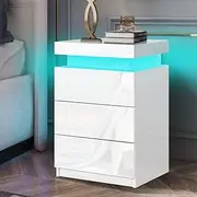 ALFORDSON LED Bedside Table with 3-Drawer High Gloss Nightstand Cabinet Wooden Bedroom Side Table 67cm Height Storage Drawer for for Living Room and Bedroom Black