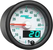 MaxTow Match 60 PSI Turbo Boost Gauge Kit for Dodge Ram 5.9L 6.7L Cummins 3rd Gen Diesel Truck - Includes Electronic Pressure Sensor - Double Vision Display with Analog & Digital Readouts - 2-1/16"