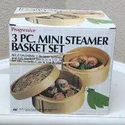Vintage Progressive 3 Pc Mini Lidded Steamer Basket Set Never Used