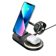 Multifunctional Smart Charger Foldable Wireless Charging Watch Headset 15W Wireless Fast Charging LED Light Black