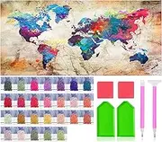 JesMolla DIY 5D Full Square Diamond Painting by Number Kits for Adults, Diamond Painting Kits Square Full Drill Diamond Art Kit Picture Craft for Home Wall Art Decor, 15.8"x31.5" (World Map)