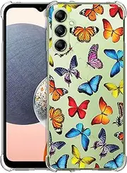 [GlamCase] Clear Case for Samsung Galaxy A14 5G / 4G - Multicolour Butterfly Pattern printed Durable Clear ShockProof Protective Back Phone Case/Cover for Samsung A14 5G / 4G