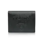 【PRADA 普拉達】SAFFIANO 經典浮雕LOGO防刮皮革對開釦式零錢袋皮夾短夾 黑色(1MV204 2D1Q F0002)