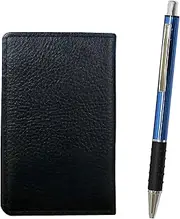 [タキザワ] MEIB-WZ2067BP-L Grain Cowhide Black Business Card Holder Metal & Pitch Grip Ballpoint Pen Set, Blue