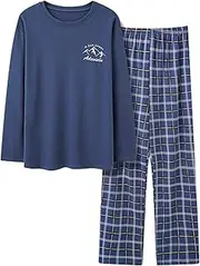 [Generic] Men's Pajamas Set Cotton Pajamas Set Long Sleeve Relaxed Fit Nightwear Loungewear