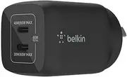 Belkin 65W Dual USB Type C Wall Charger, Fast Charging Power Delivery 3.0 with GaN Technology for iPhone 15 14 13 Pro, Pro Max, Mini, iPad Pro 12.9,MacBook, Galaxy S24, Plus, Ultra & More - Black