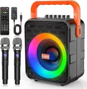 Karaoke Machine with 2 UHF Wireless Microphones, Portable Bluetooth Speaker, ...