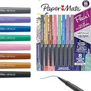 Paper Mate Flair Pens, Metallic Felt Tip Pens, City Lights, Glittery Ink Shines on White Paper, Assorted Colors, 8 Count