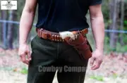 WESTERN LEATHER HOLSTER GUN BELT 44 / 45 BLACK RIGHT HAND COWBOY REVOLVER PISTOL