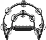 Double Row Tambourine Half Moon Tambourine Musical Instrument for Adults, 20 Metal Jingles Musical Percussion Tambourines, Heavy Duty Metal Handheld Percussion Instruments for Church Dance Party (1PC)