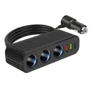 3-Socket Car Cigarette Lighter Splitter 120W Fast Car Charger 6-in-1 Adapter 12V