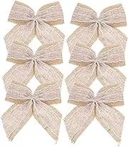 Yardenfun 6pcs Rustic DIY Burlap Lace Bows for Present Decoration Handmade Bowknots for Crafting Weddings Christmas Trees Versatile Bow Decor
