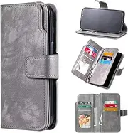 Czhwsm Compatible for Case Samsung Galaxy S20 FE (5G) Magnetic Leather Case Wallet Phone Case with Bracket Card Holder Case+2X Tempered Glass Screen Protector-Grey