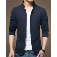 在飛比找蝦皮購物優惠-全新 韓版 藏青色 夾克立領修身衣 純棉西裝薄外套