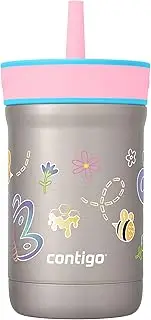 [Contigo] Leighton Vaccum-Insulated Kids Water Bottle with Spill-Proof Lid and Straw, 12oz Stainless Steel Water Bottle with Straw for Kids, Keeps Drinks Cold up to 13 Hours, Raspberry/Azalea