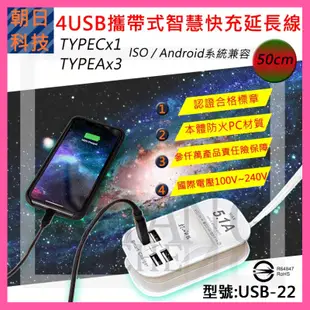 【挑戰蝦皮新低價】朝日科技 5.1A USB-22 TYPE C 專用孔 ISO Android系統兼容 USB-22U