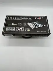 KAILE 3 IN 1 CHESS CHECKERS BACKGAMMON SET MAGNETIC TRAVEL SET W/FOLDING CASE 13