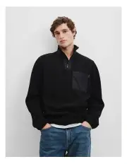 [Country Road] Recycled Polyester Half Zip Sweat in Black