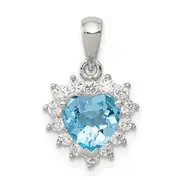 Sterling Silver Blue Topaz & Cz Pendant